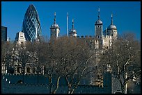 Tower of London and 30 St Mary Axe building (The Gherkin). London, England, United Kingdom (color)