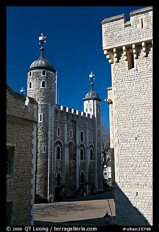 Salt Tower, central courtyard, and White Tower, the Tower of London. London, England, United Kingdom