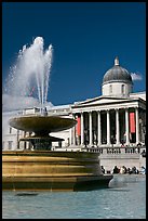 Fountain and National Gallery, Trafalgar Square. London, England, United Kingdom (color)