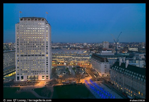 Plaza south of the London Eye at dusk. London, England, United Kingdom