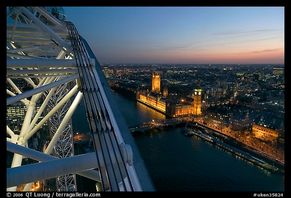 London Eye and Westmister Palace at sunset. London, England, United Kingdom (color)