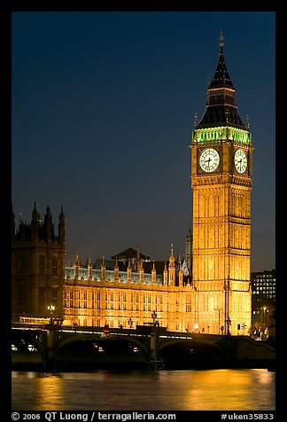 Big Ben and Westminster Bridge at night. London, England, United Kingdom