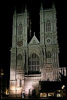 Westminster Abbey facade at night. London, England, United Kingdom