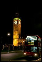 Double-decker bus and Big Ben at night. London, England, United Kingdom
