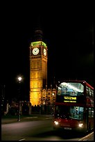 Double-decker bus and Big Ben at night. London, England, United Kingdom (color)