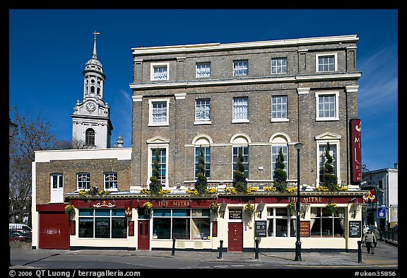 Hotel and church. Greenwich, London, England, United Kingdom (color)