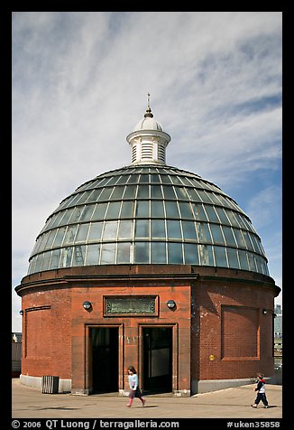 Entrance to the pedestrian tunnel under the Thames River. Greenwich, London, England, United Kingdom (color)