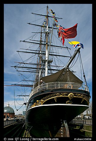 Stern of the Cutty Sark clipper. Greenwich, London, England, United Kingdom (color)