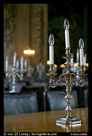 Chandeliers in the Painted Hall of Old Royal Naval College. Greenwich, London, England, United Kingdom