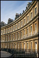 Indentical curved facades with three orders of architecture on each floor, the Royal Circus. Bath, Somerset, England, United Kingdom