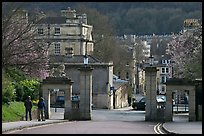 Gate at the entrance of Royal Victoria gardens, and street. Bath, Somerset, England, United Kingdom (color)