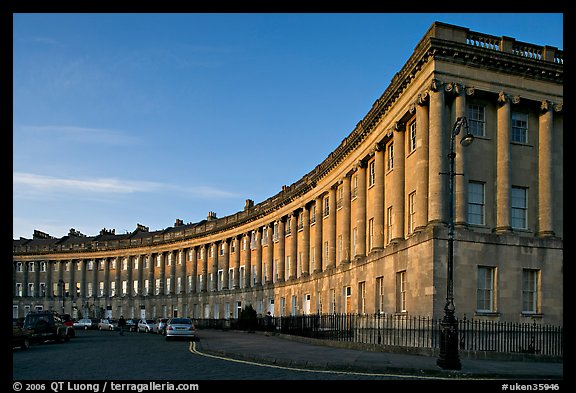 Royal Crescent, sunset. Bath, Somerset, England, United Kingdom (color)