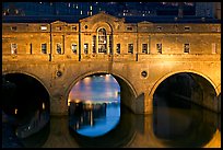 Palladian-style  Pulteney Bridge at night. Bath, Somerset, England, United Kingdom (color)