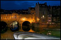 Pulteney Bridge and weir at night. Bath, Somerset, England, United Kingdom