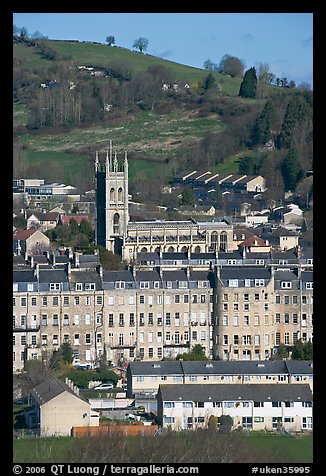 Townhouses and church. Bath, Somerset, England, United Kingdom (color)