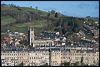 Townhouses, church and hill. Bath, Somerset, England, United Kingdom