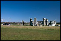 Large group of tourists looking at the megaliths, Stonehenge, Salisbury. England, United Kingdom (color)