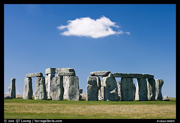 Stone circle and isolated cloud, Stonehenge, Salisbury. England, United Kingdom (color)