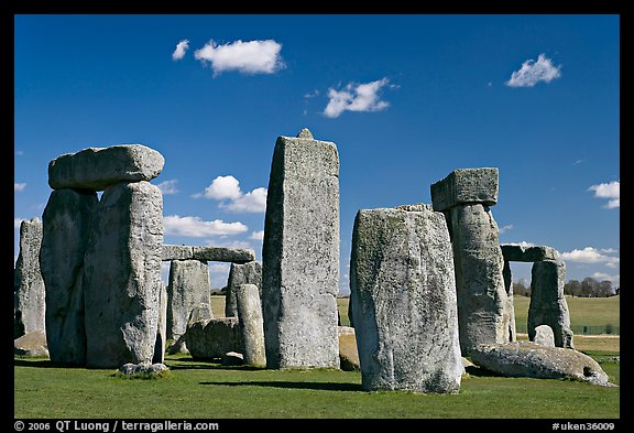 Sarsen trilithons surrounded by bluestones, Stonehenge, Salisbury. England, United Kingdom (color)