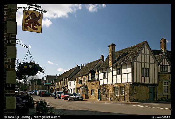 One of the four main streets  of National Trust village of Lacock. Wiltshire, England, United Kingdom (color)