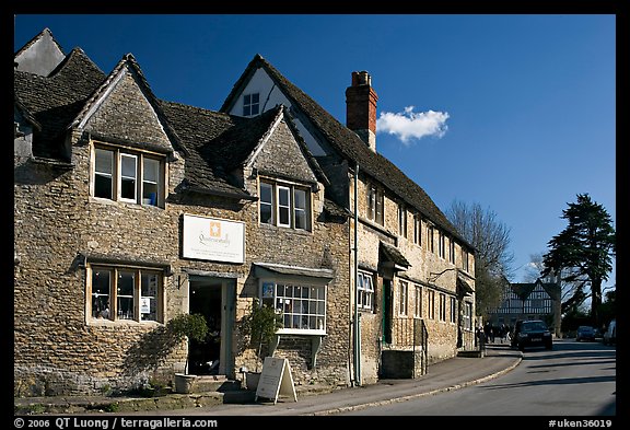 Street lined with stone houses, Lacock. Wiltshire, England, United Kingdom (color)