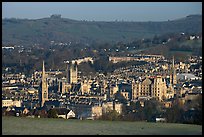 City center and hills from above, early morning. Bath, Somerset, England, United Kingdom ( color)