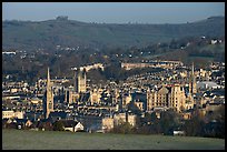 City center and hills from above, early morning. Bath, Somerset, England, United Kingdom (color)