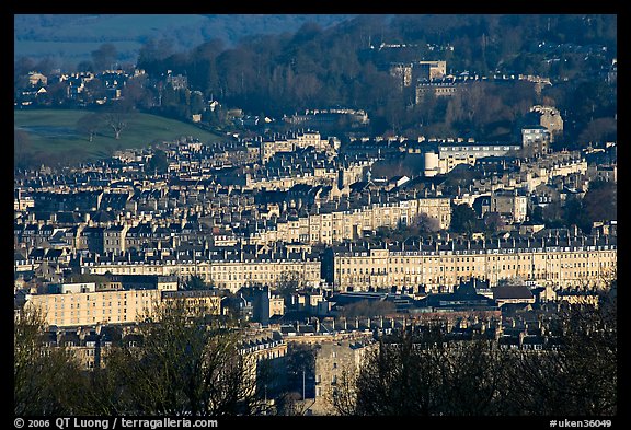 Architectural cohesion of Georgian buildings in Bath Stone. Bath, Somerset, England, United Kingdom (color)