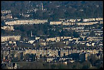 Distant view of rows of typical Georgian terraces. Bath, Somerset, England, United Kingdom