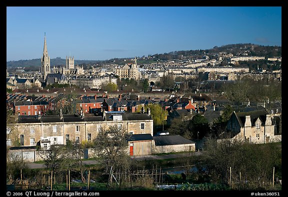 Bath skyline, seen from communal gardens. Bath, Somerset, England, United Kingdom