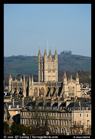 Bath Abbey dominating 18th century houses. Bath, Somerset, England, United Kingdom (color)