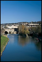 Avon River  and Pulteney Bridge, morning. Bath, Somerset, England, United Kingdom