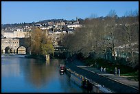 Pulteney Bridge, Avon River, Houseboats, and quay. Bath, Somerset, England, United Kingdom