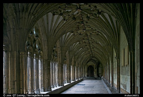 Great Cloister gallery, Canterbury Cathedral. Canterbury,  Kent, England, United Kingdom (color)