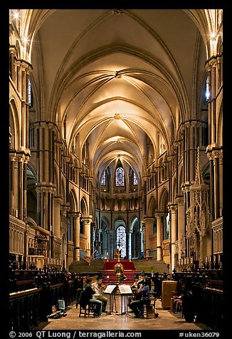 String quartet rehearsing in the quire of Canterbury Cathedral. Canterbury,  Kent, England, United Kingdom