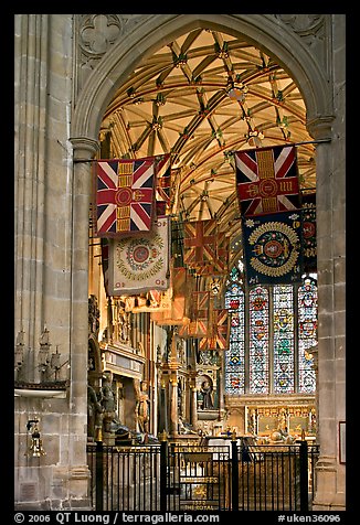 Warrior's Chapel with colours of the Princess of Wales Royal Regiment, Canterbury Cathedral. Canterbury,  Kent, England, United Kingdom (color)