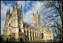 Canterbury Cathedral with people strolling on precincts. Canterbury,  Kent, England, United Kingdom ( color)