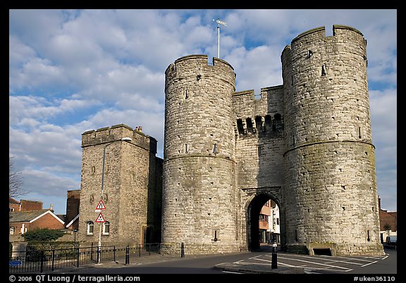 West gate to the medieval town. Canterbury,  Kent, England, United Kingdom (color)