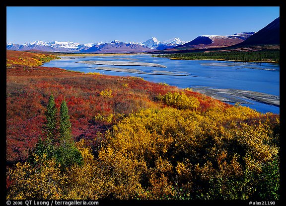 Susitna River and fall colors on the tundra, Denali Highway. Alaska, USA (color)