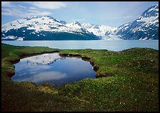 Pond, mountains, and glaciers across Harriman Fjord. Prince William Sound, Alaska, USA (color)