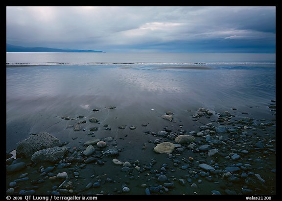 Pebbles, beach, and Katchemak Bay. Homer, Alaska, USA (color)