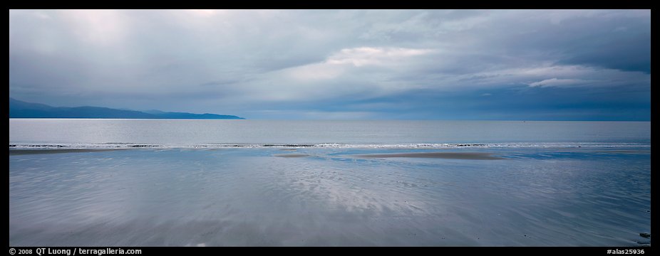 Seascape with wet beach and clouds. Homer, Alaska, USA