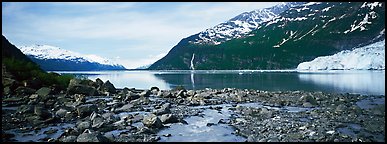 Fjord seascape with tidewater glacier. Prince William Sound, Alaska, USA (Panoramic color)