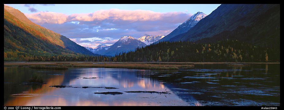Kenai peninsula landscape with lake and reflections. Alaska, USA (color)