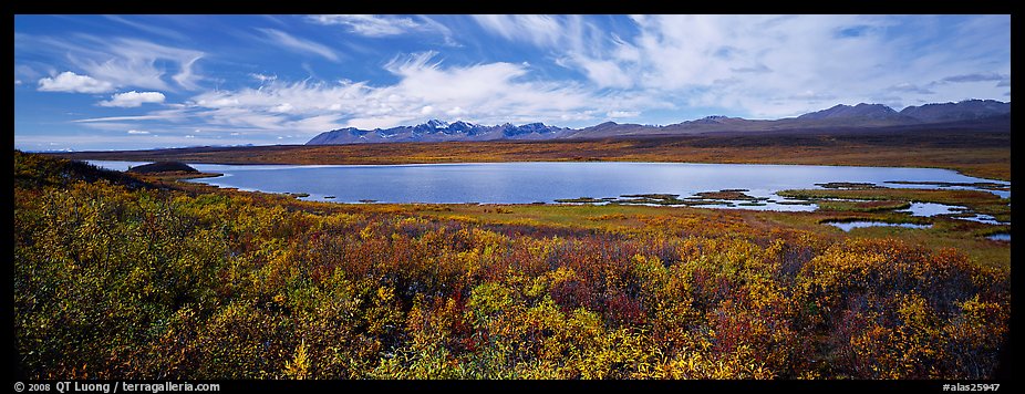Tundra landscape with lake in autumn. Alaska, USA (color)