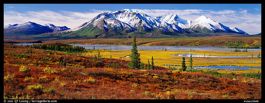 Tundra autumn scenery with snowy peaks. Alaska, USA (color)