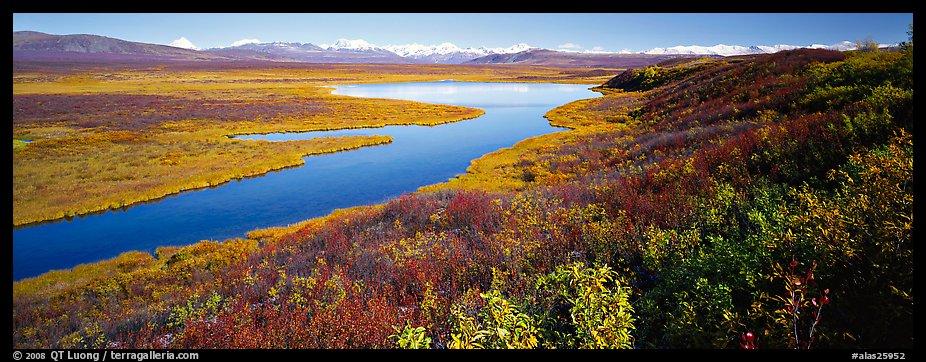 Tundra, lake, and mountains in autumn. Alaska, USA (color)