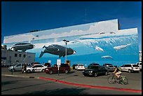 Parking lot with whale mural in background. Anchorage, Alaska, USA (color)