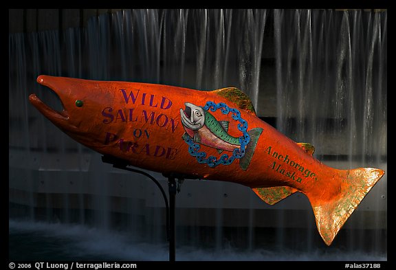 Salmon sculpture. Anchorage, Alaska, USA (color)