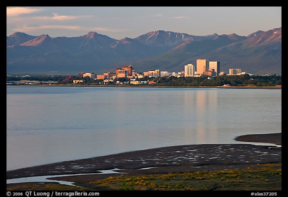 Knik Arm and city skyline. Anchorage, Alaska, USA (color)
